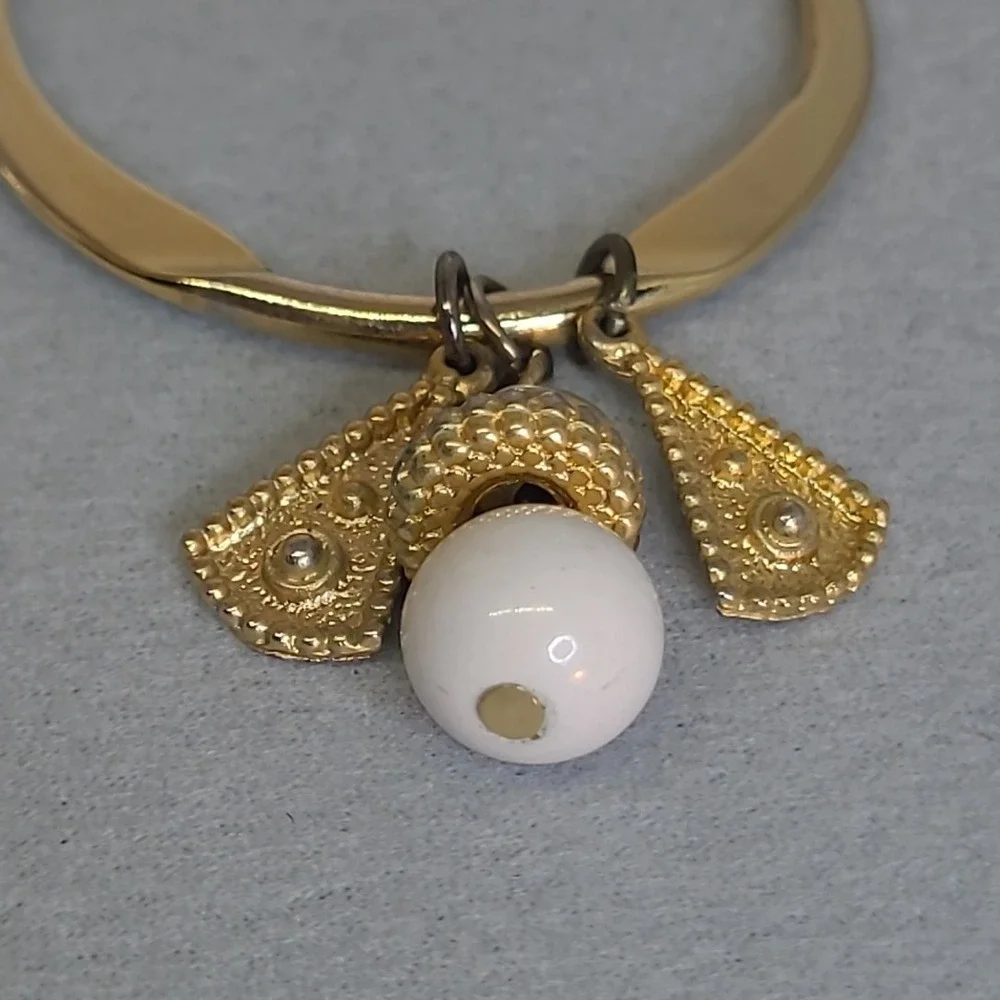 Vintage Hoop Earrings Woman Gold Tone White Bead Dangle Charms Boho Statement